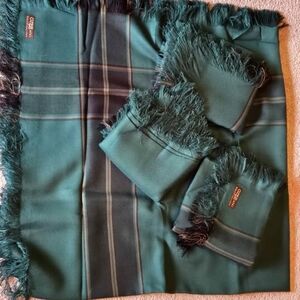 Green Plaid Fringed Blanket Scarf Set